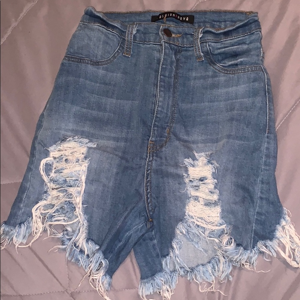 Distressed high waisted jean shorts